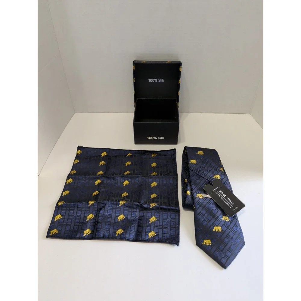 Sam Well International Hand Made Blue Tie, Cufflinks & Handkerchief